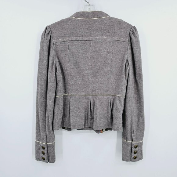 Anthropologie Taikonhu High Line Jacket Peplum Crop Blazer 4 Grey Button Front - Picture 12 of 14